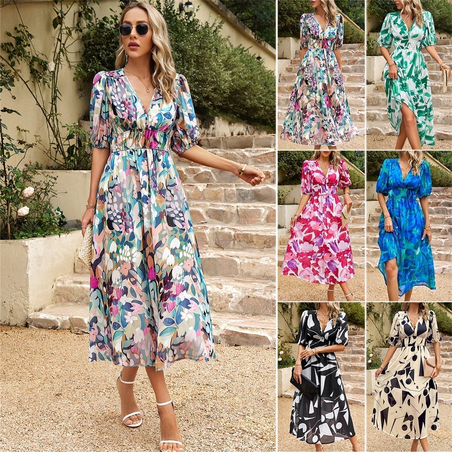 👗 Nyomott V-nyakú elegáns ruha