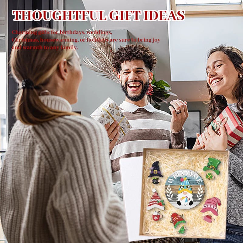 🍁A legjobb karácsonyi dekorációk🎄Cserélhető fa üdvözlőtábla törpével🎈