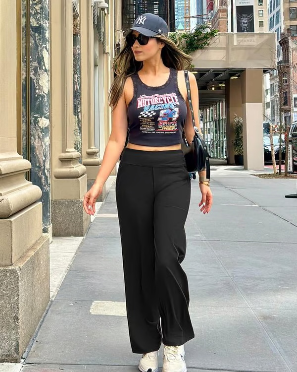 NĆi magas derekĂș Stretch alkalmi szĂ©les szĂĄrĂș nadrĂĄgok