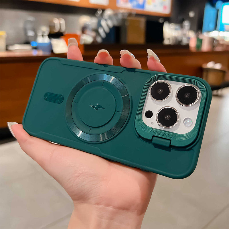 ✨iPhone 16 itt van 📱Szilikon mágneses tok állvánnyal láthatatlan lencsével