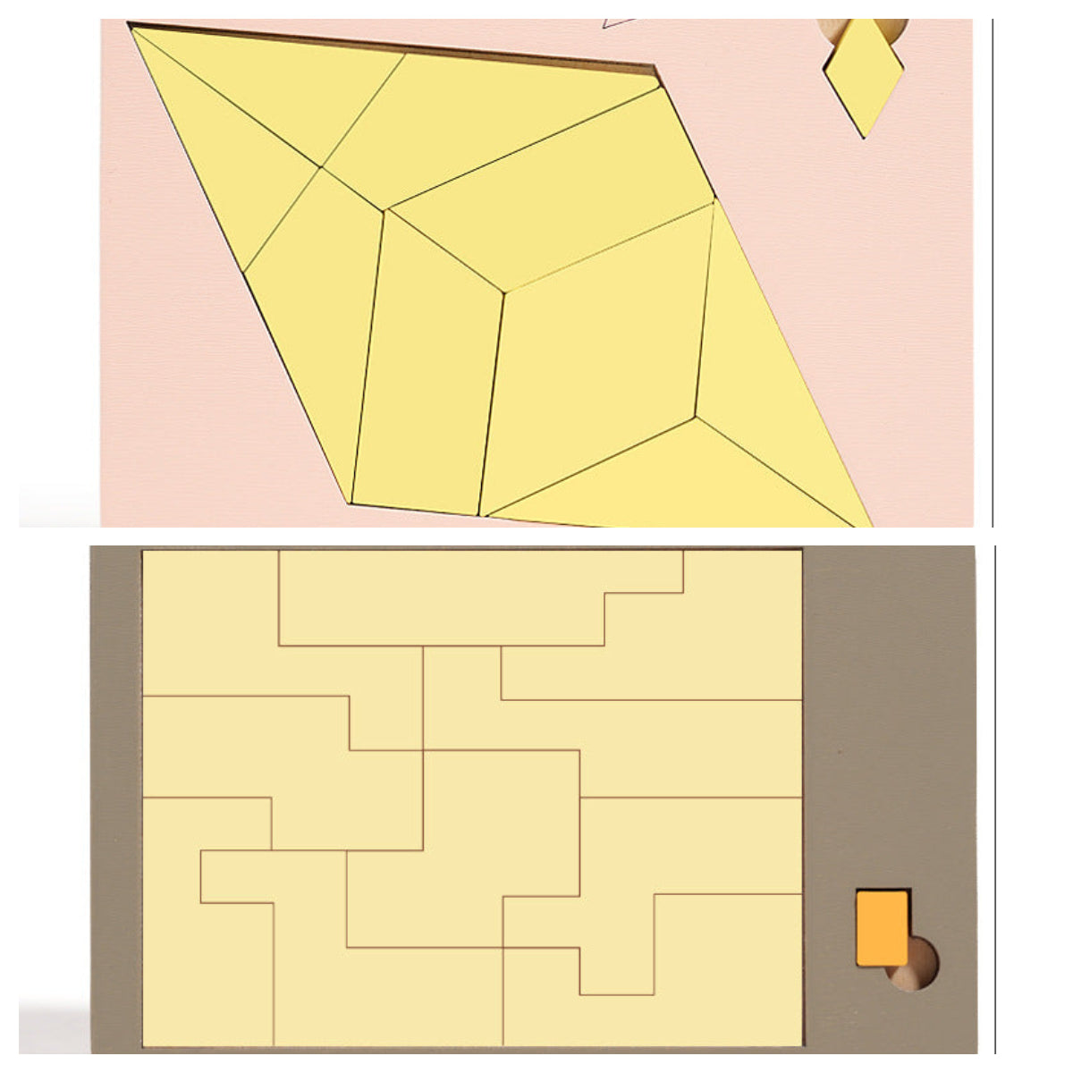 🧩Fa tangram táblás puzzle játék Montessori alakzat puzzle válogató játék Színes tangram oktatási mintás játék gyerekeknek🔺🔷