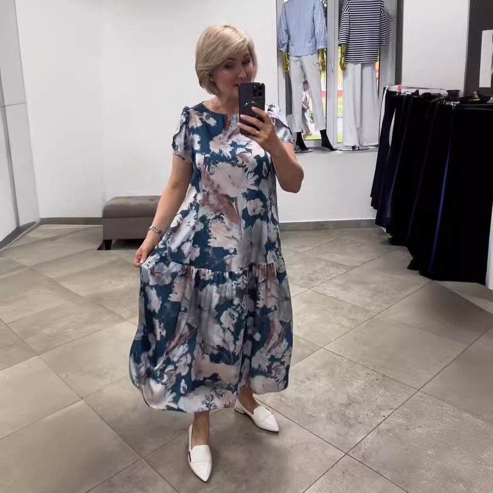 Nyári új virágos pamut selyem ruha