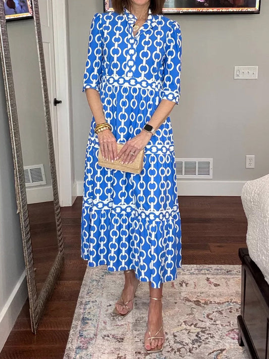 Nyomtatott hosszú ujjú maxi ruha