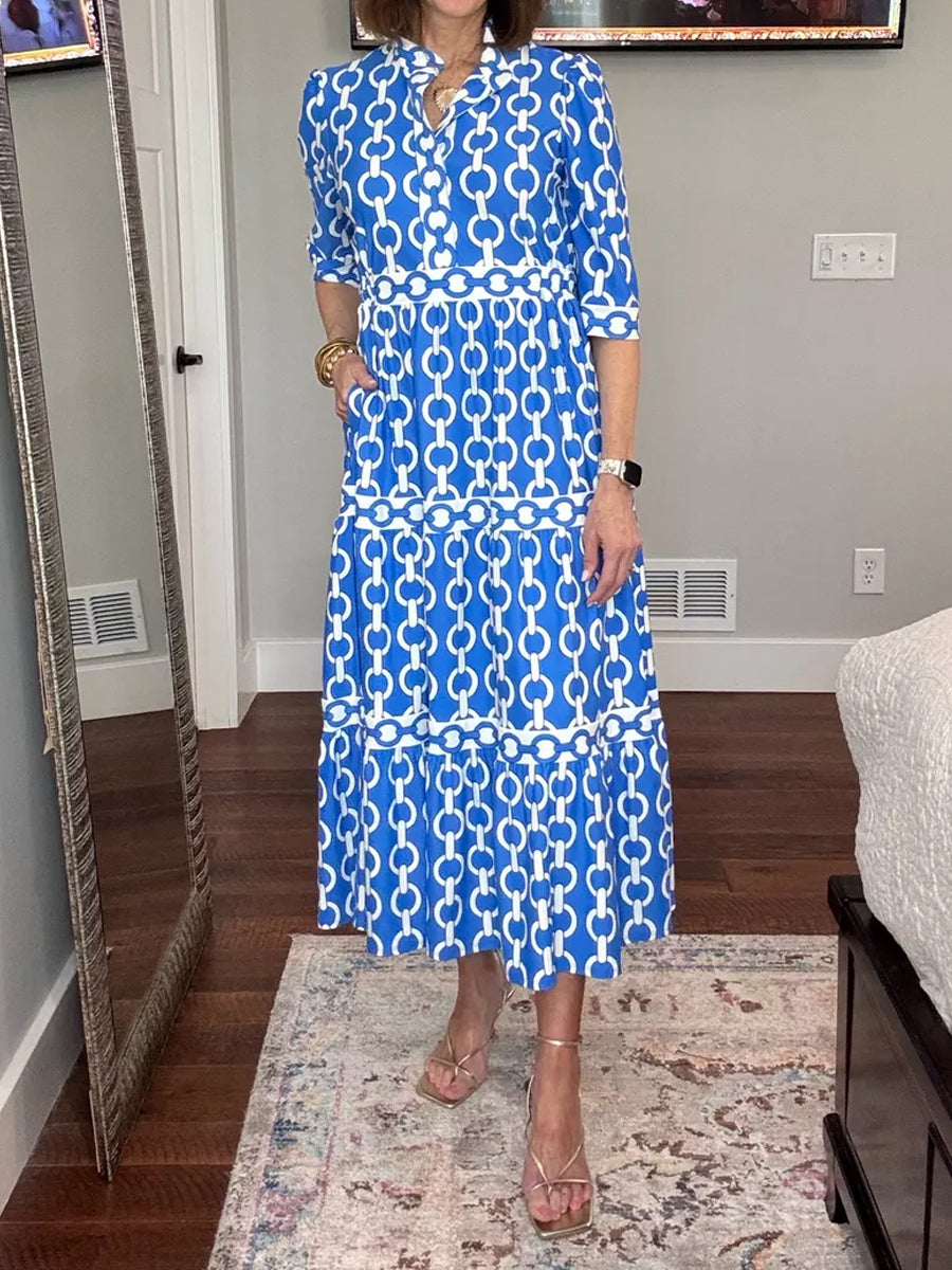 Nyomtatott hosszú ujjú maxi ruha