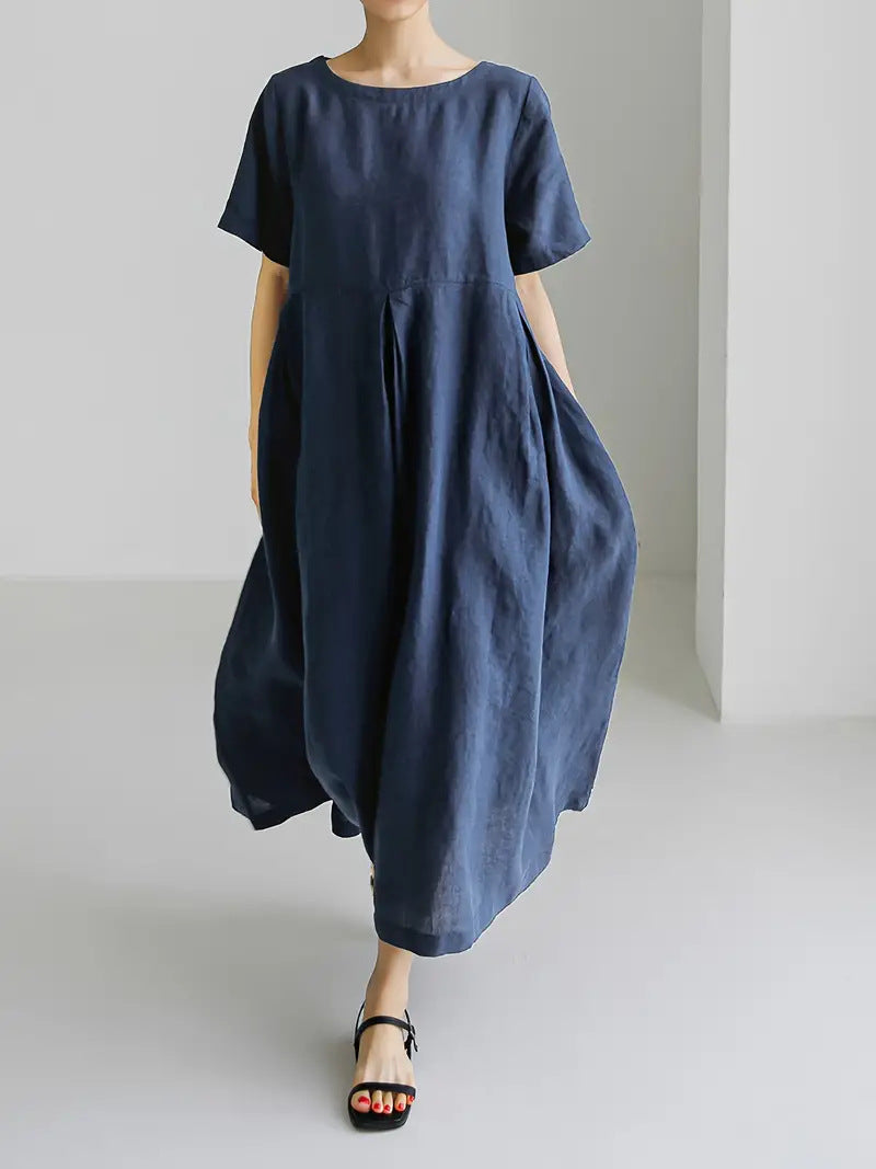 Laza kerek nyakú egyszínű hosszú ruha