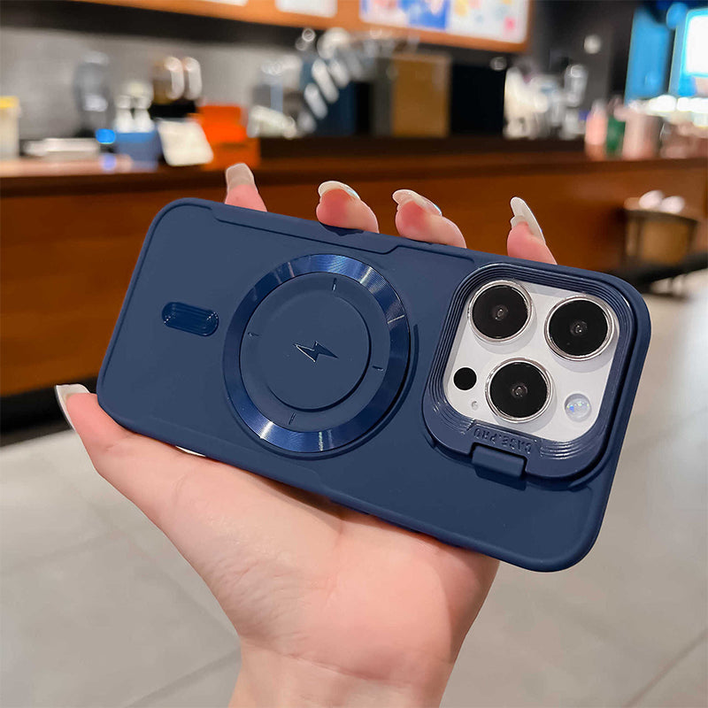 ✨iPhone 16 itt van 📱Szilikon mágneses tok állvánnyal láthatatlan lencsével