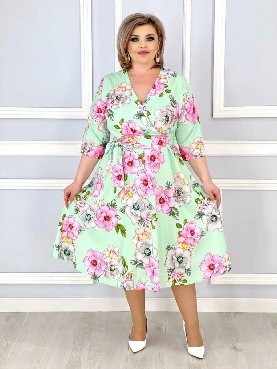 đđăS-5XLăNyĂĄri virĂĄgos sorozat, elegĂĄns V-nyakĂș ruha