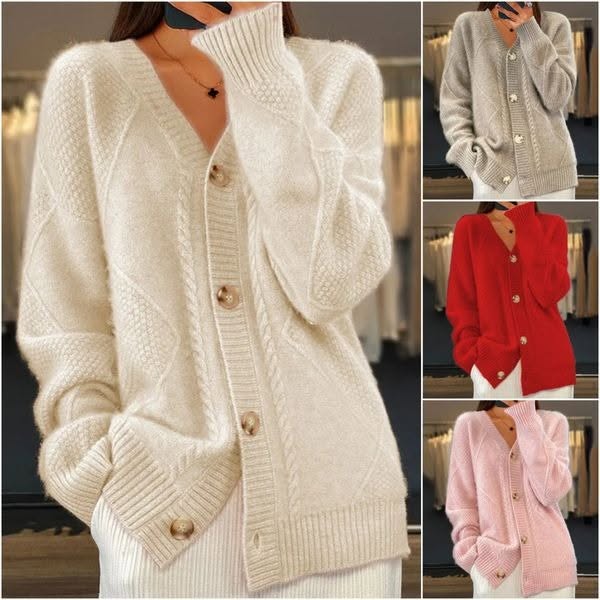 Új V-nyakú kasmír kardigán pulóver