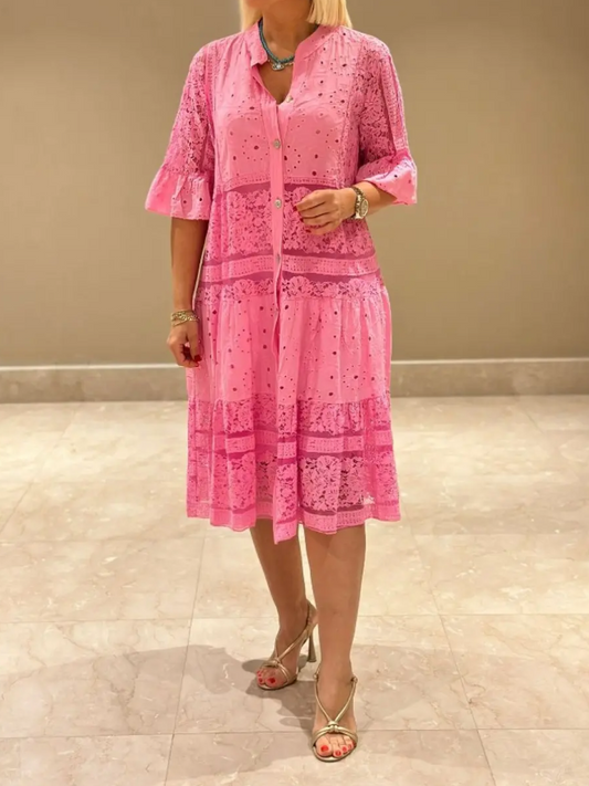 Lace-up Button Loose Dress