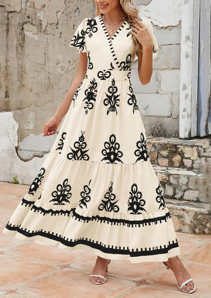 Új, V-nyakú, virágmintás ruha