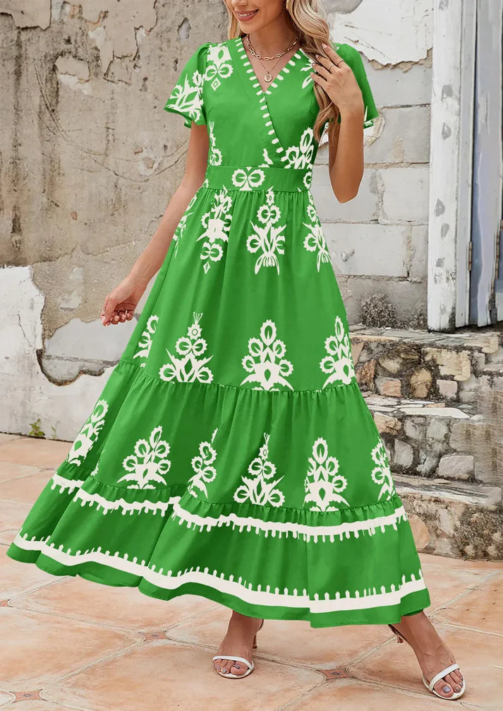 Új, V-nyakú, virágmintás ruha