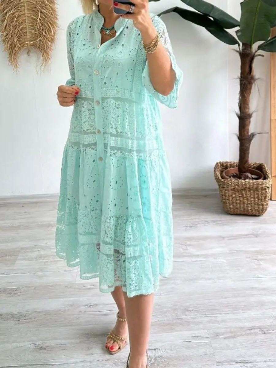 Lace-up Button Loose Dress