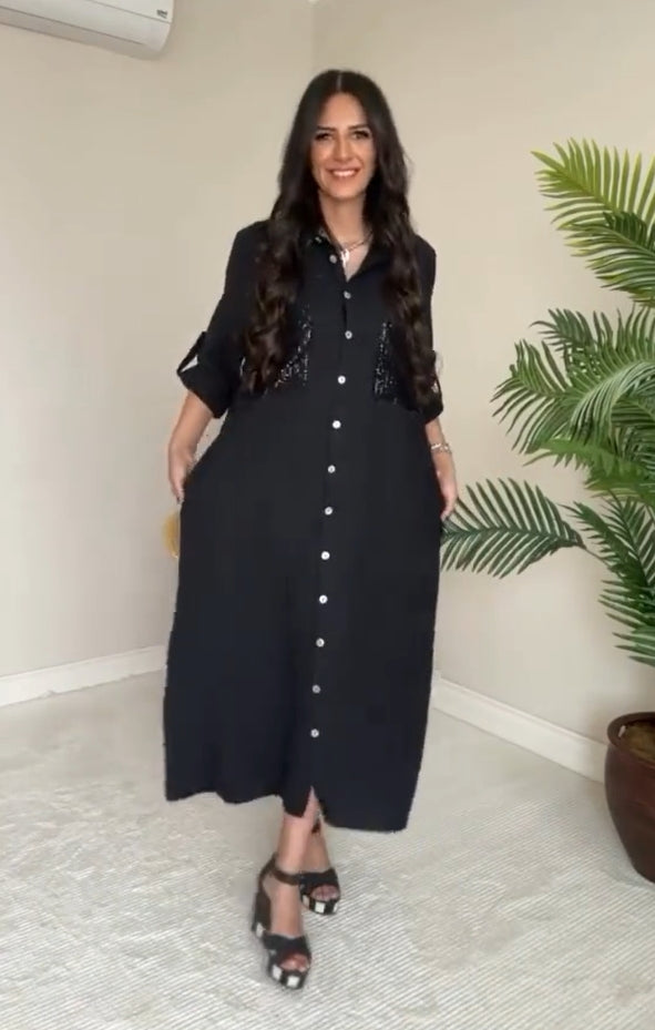 Női egysoros flitteres hajtókás ingruha