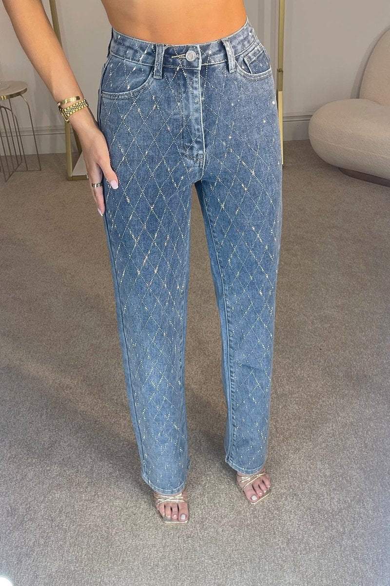 Női elegáns és divatos rombusz alakú farmernadrág