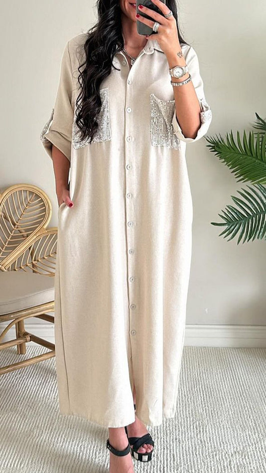 Női egysoros flitteres hajtókás ingruha