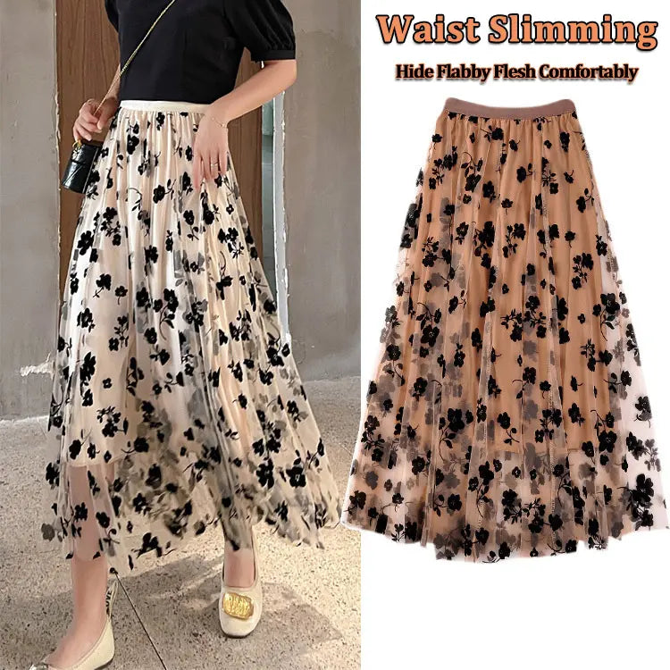 Virágos rakott midiszoknya A