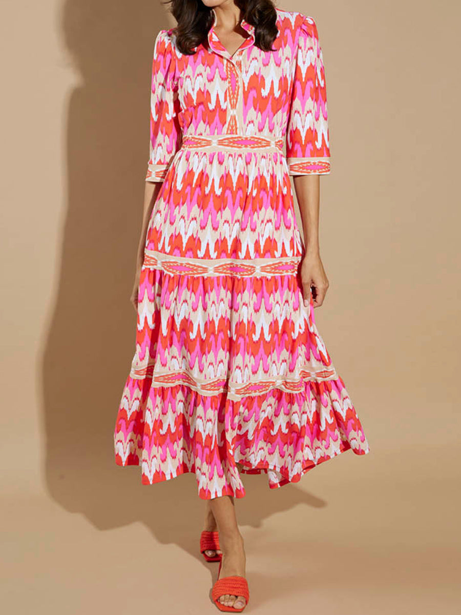 Nyomtatott hosszú ujjú maxi ruha