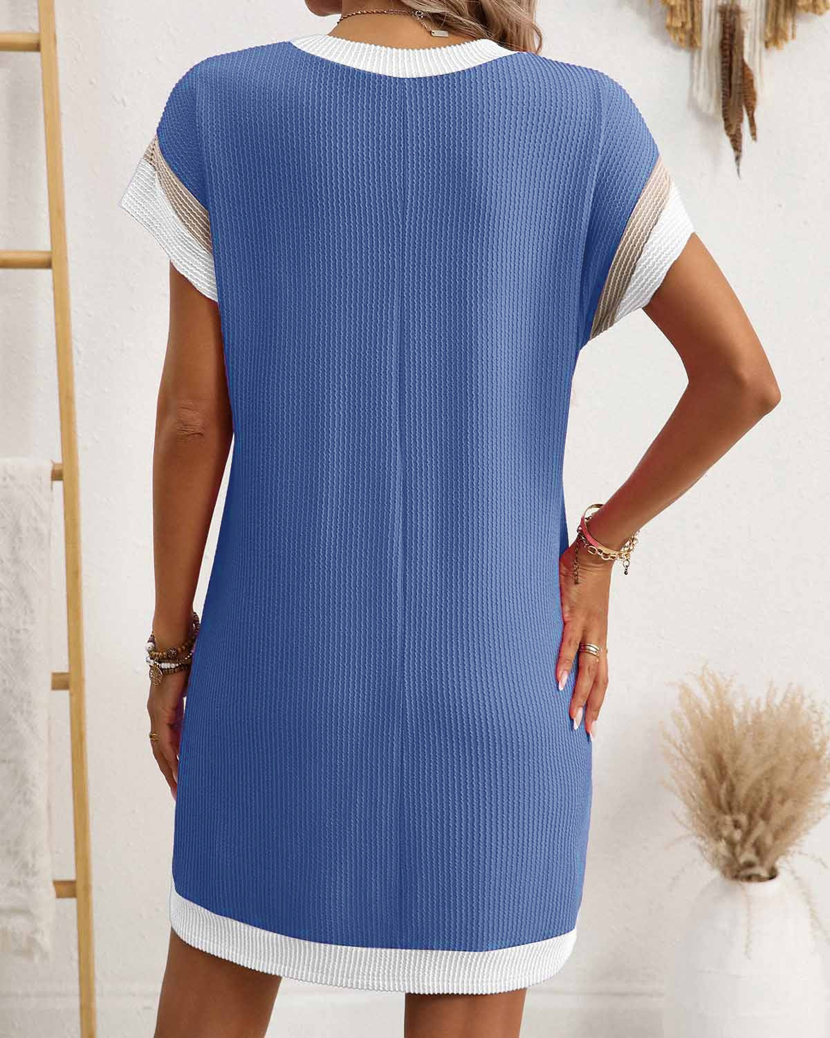 Texturált Rövid Ujjú Midi Ruha
