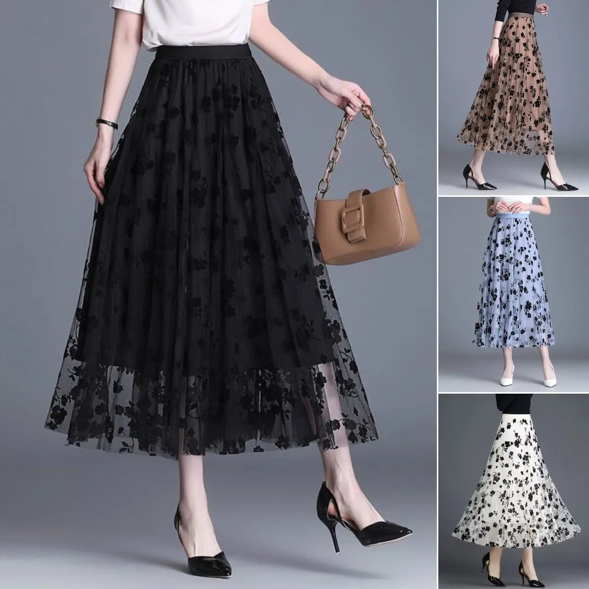 Virágos rakott midiszoknya A