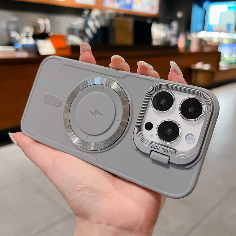 ✨iPhone 16 itt van 📱Szilikon mágneses tok állvánnyal láthatatlan lencsével