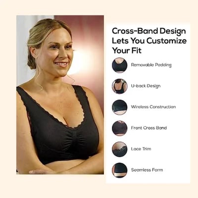 Kényelmes fűzős, állítható melltartó, elöl keresztben csatos csipke melltartó