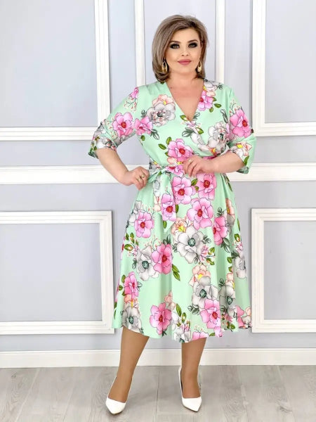 đđăS-5XLăNyĂĄri virĂĄgos sorozat, elegĂĄns V-nyakĂș ruha