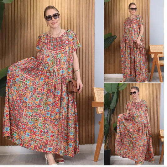 👗Ethnic rövid ujjú aszimmetrikus ruha【S-5XL】
