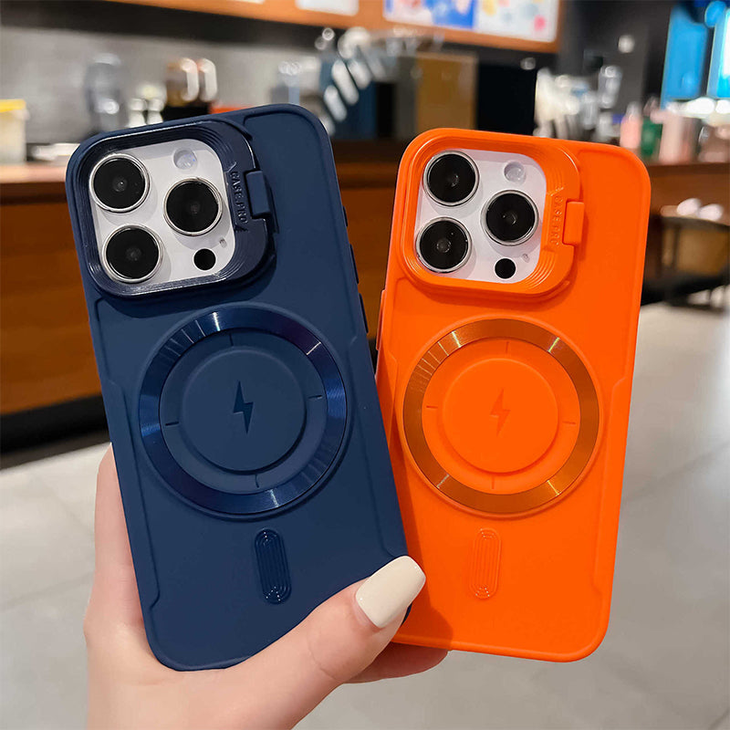 ✨iPhone 16 itt van 📱Szilikon mágneses tok állvánnyal láthatatlan lencsével