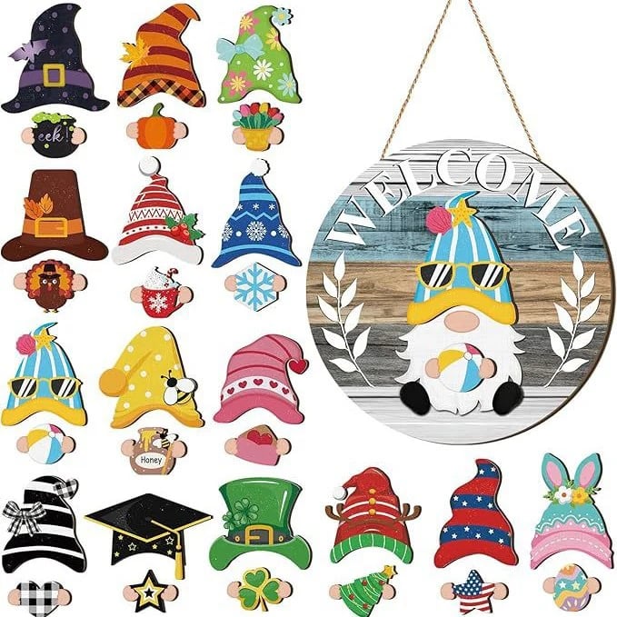 🍁A legjobb karácsonyi dekorációk🎄Cserélhető fa üdvözlőtábla törpével🎈