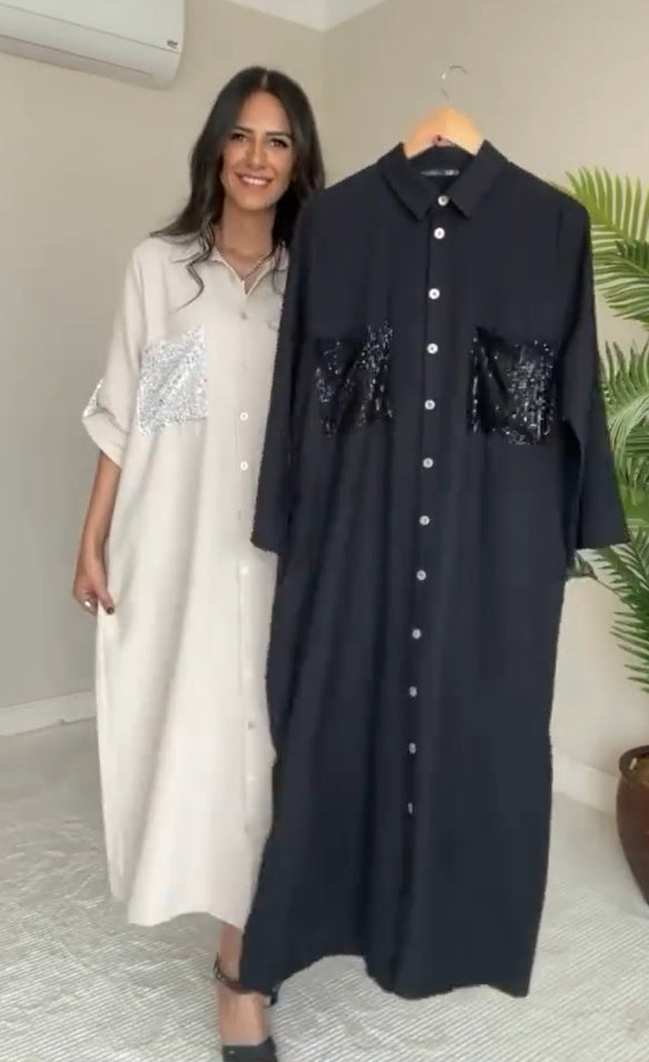 Női egysoros flitteres hajtókás ingruha