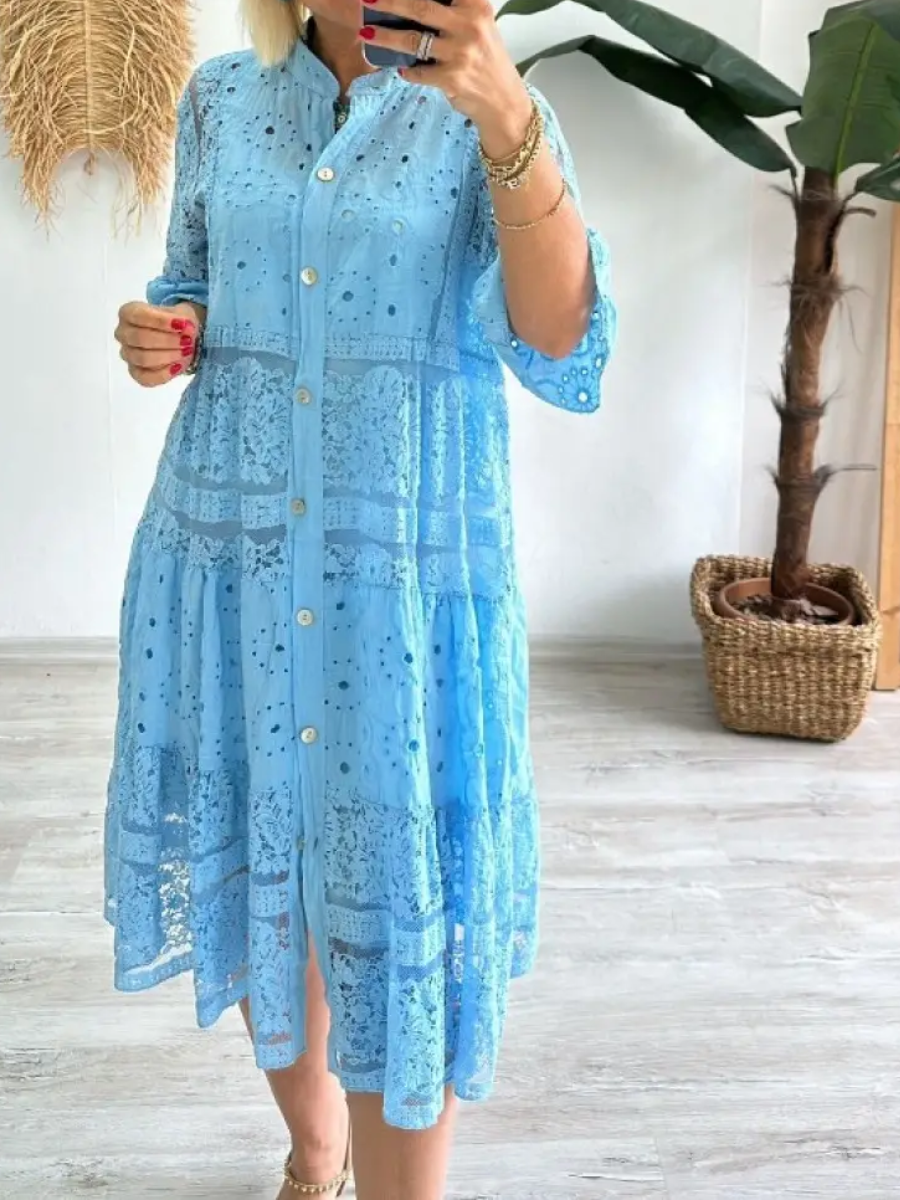Lace-up Button Loose Dress