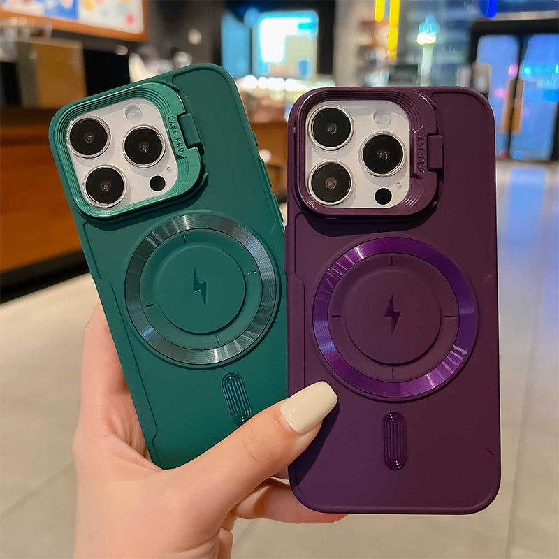 ✨iPhone 16 itt van 📱Szilikon mágneses tok állvánnyal láthatatlan lencsével