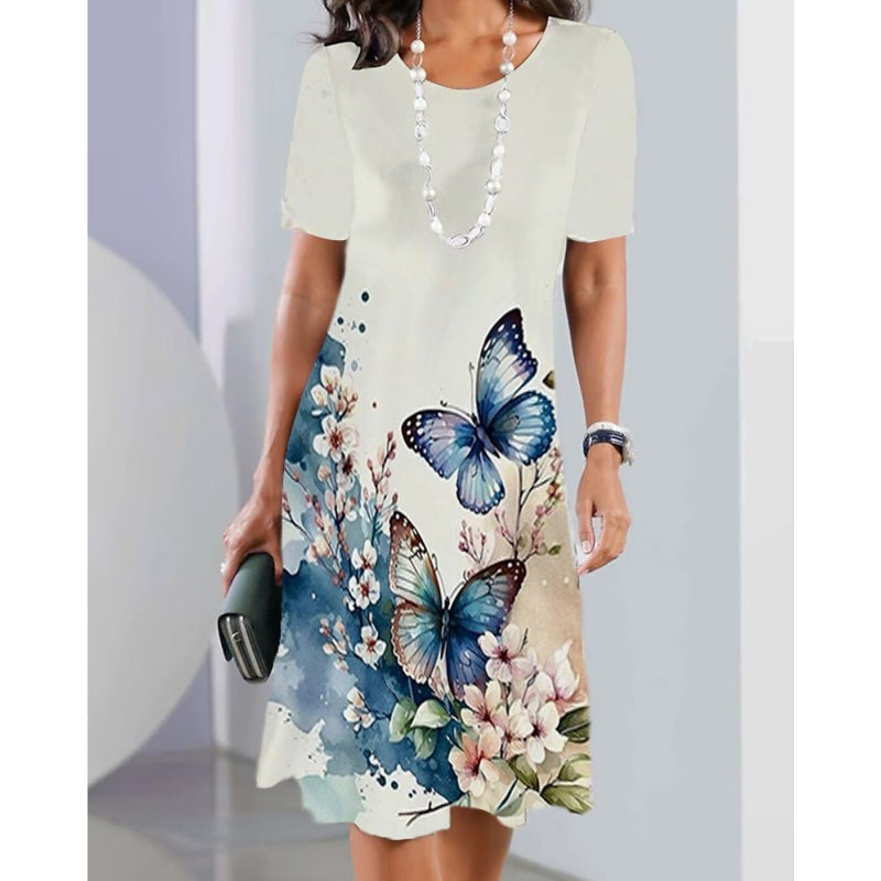 Új kerek nyakú nyomtatott ruha