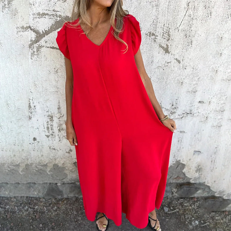 【S-3XL】👖Női leopárd és tömör V-nyakú kombinék