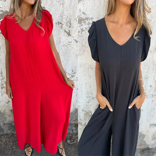 【S-3XL】👖Női leopárd és tömör V-nyakú kombinék