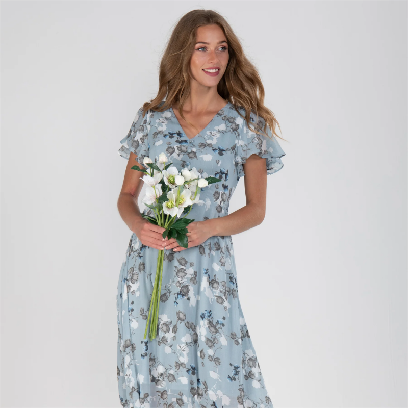 🔥👗Elegáns rövid ujjú virágos sifon ruhák