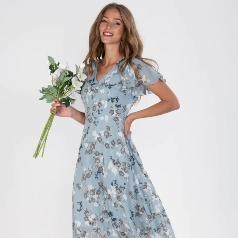 🔥👗Elegáns rövid ujjú virágos sifon ruhák