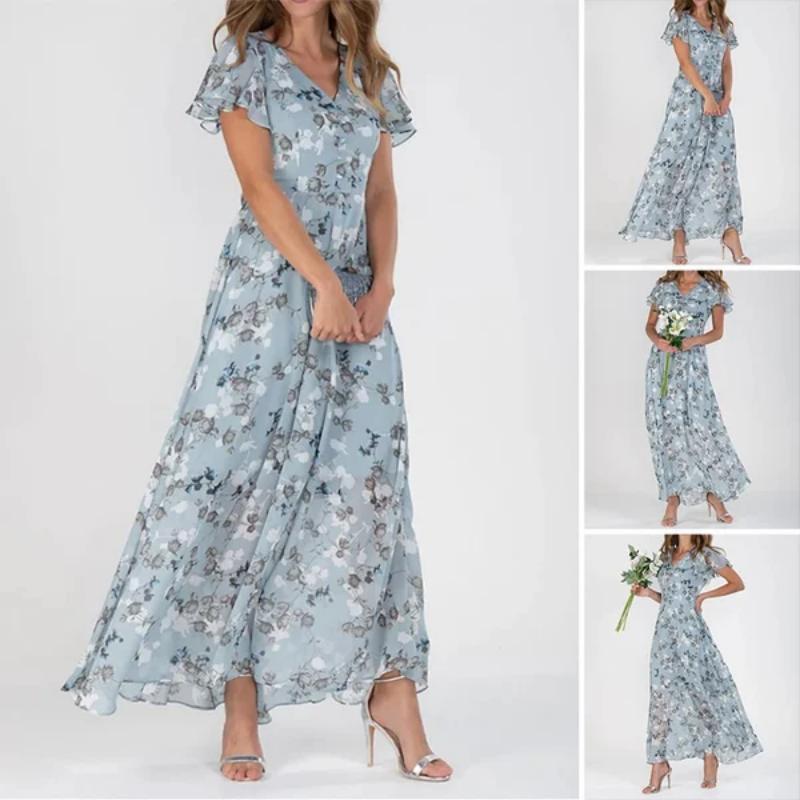 🔥👗Elegáns rövid ujjú virágos sifon ruhák