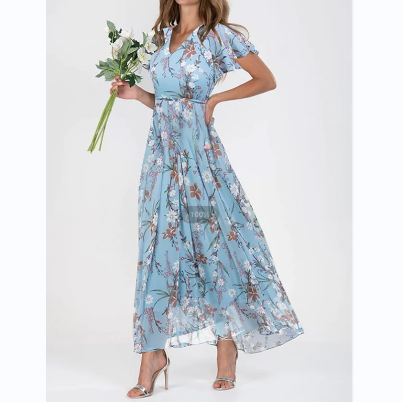 🔥👗Elegáns rövid ujjú virágos sifon ruhák