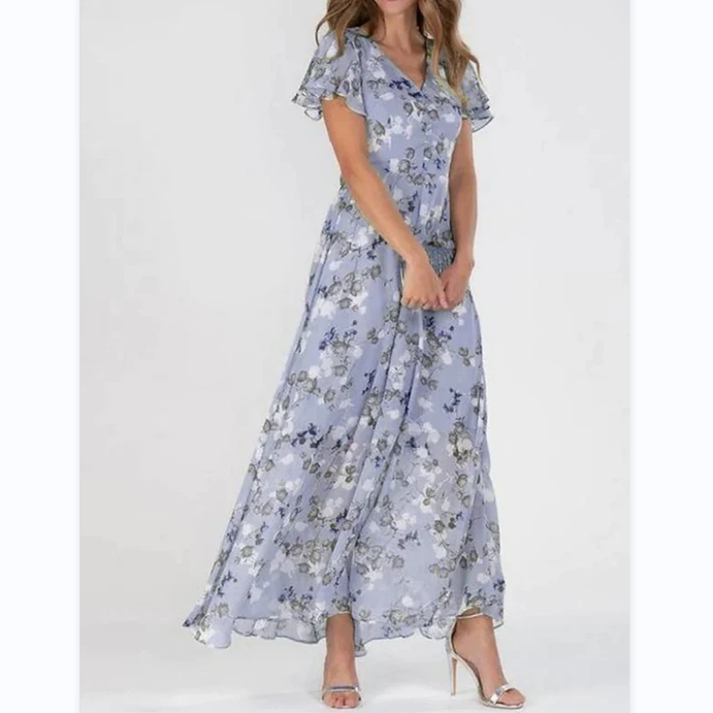 🔥👗Elegáns rövid ujjú virágos sifon ruhák