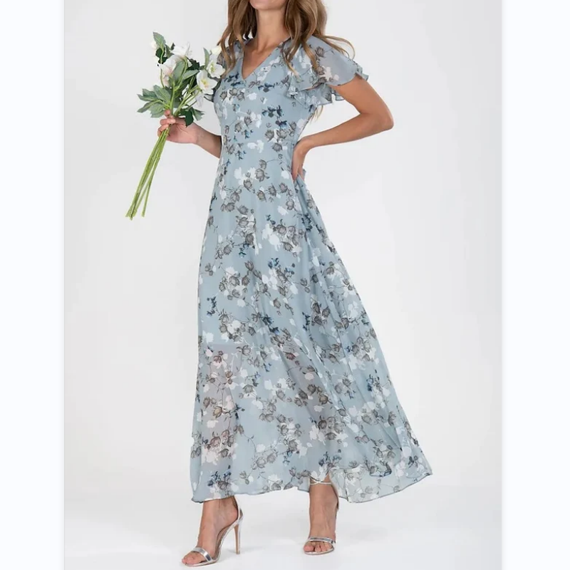 🔥👗Elegáns rövid ujjú virágos sifon ruhák