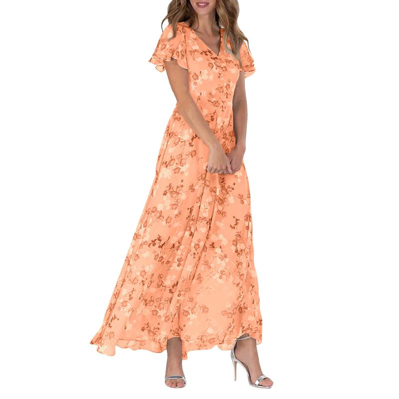 🔥👗Elegáns rövid ujjú virágos sifon ruhák