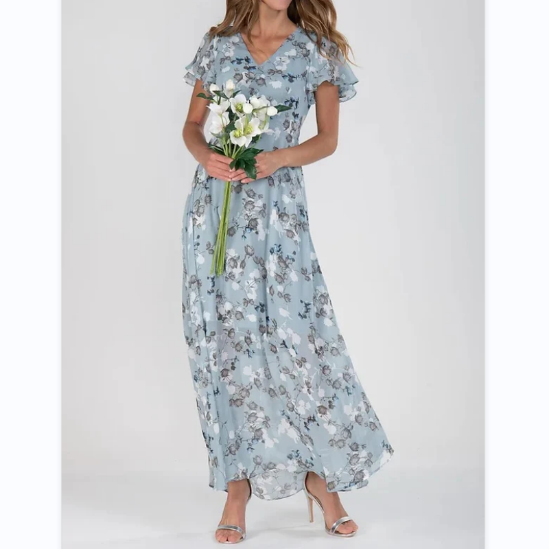 🔥👗Elegáns rövid ujjú virágos sifon ruhák