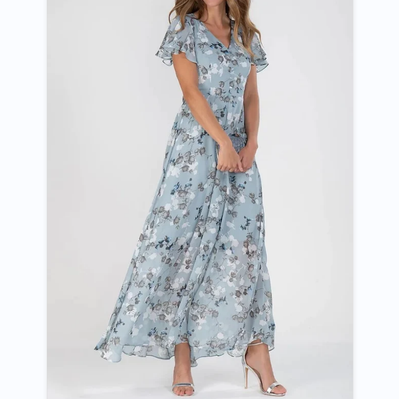 🔥👗Elegáns rövid ujjú virágos sifon ruhák