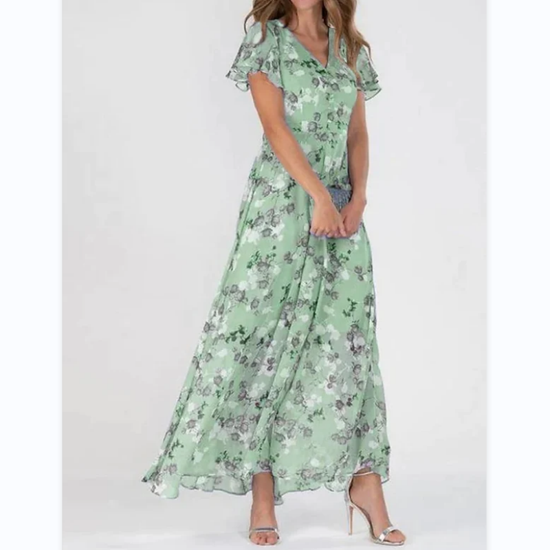 🔥👗Elegáns rövid ujjú virágos sifon ruhák