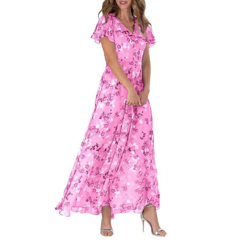 🔥👗Elegáns rövid ujjú virágos sifon ruhák