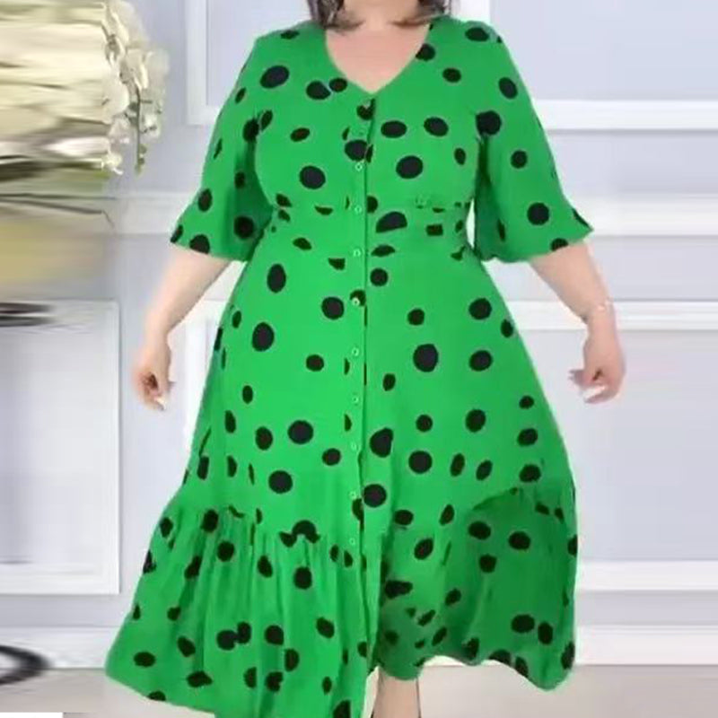 💖Elegáns molett pöttyös ruha V-nyakkal