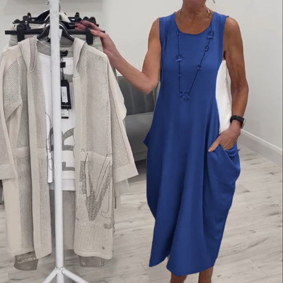 🌸Kényelmes és elegáns egyszerű, zsebes ujjatlan ruha