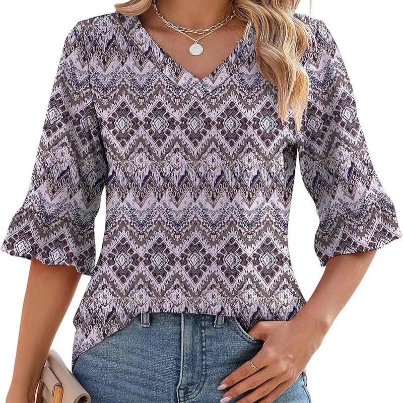 ❤️2025 Új Termékek❤️Elegáns Női Fodros Ujjú V-nyakú Felsők