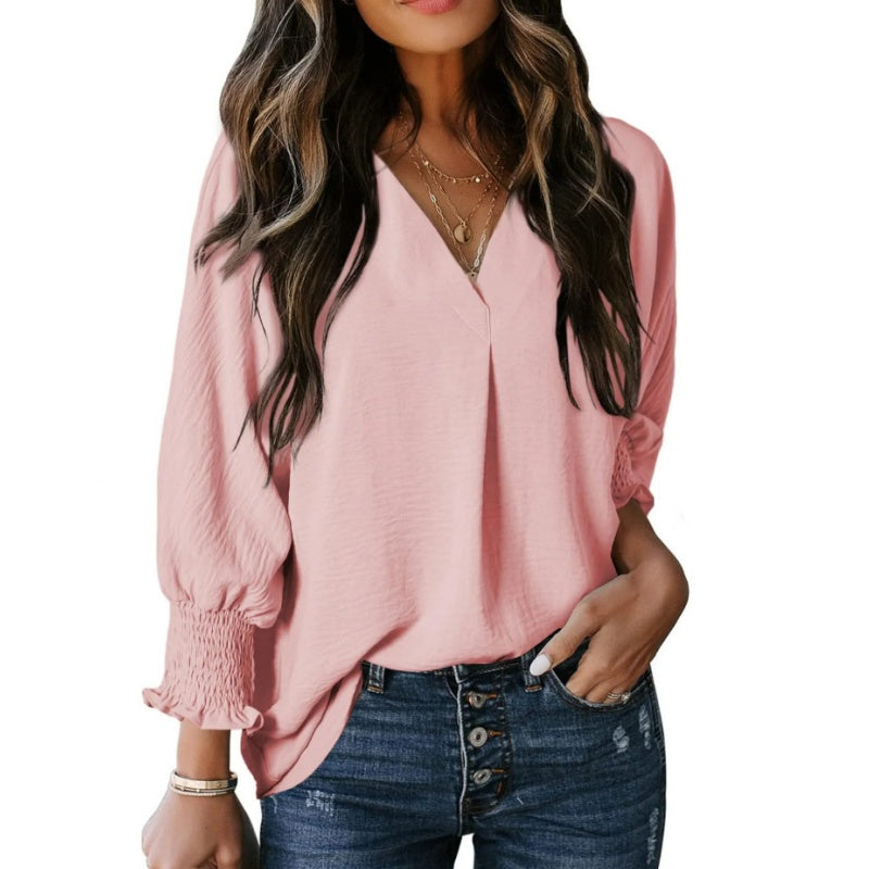 V-nyakú, lezser, háromnegyedes ujjú, bő ing